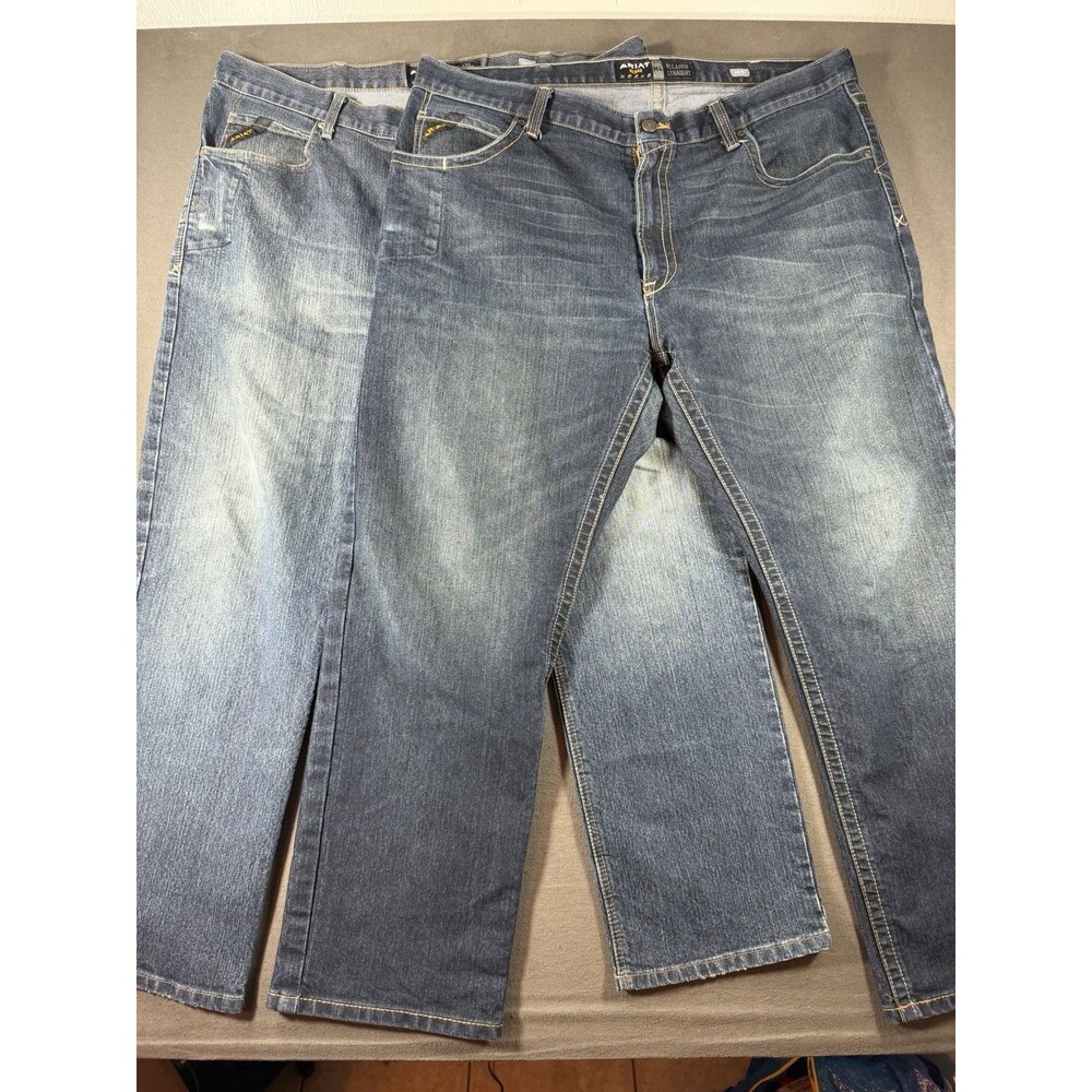 Lot of 2 Ariat M4 Rebar Relaxed Straight Jeans Mens 42x30 Dark Wash Denim Work